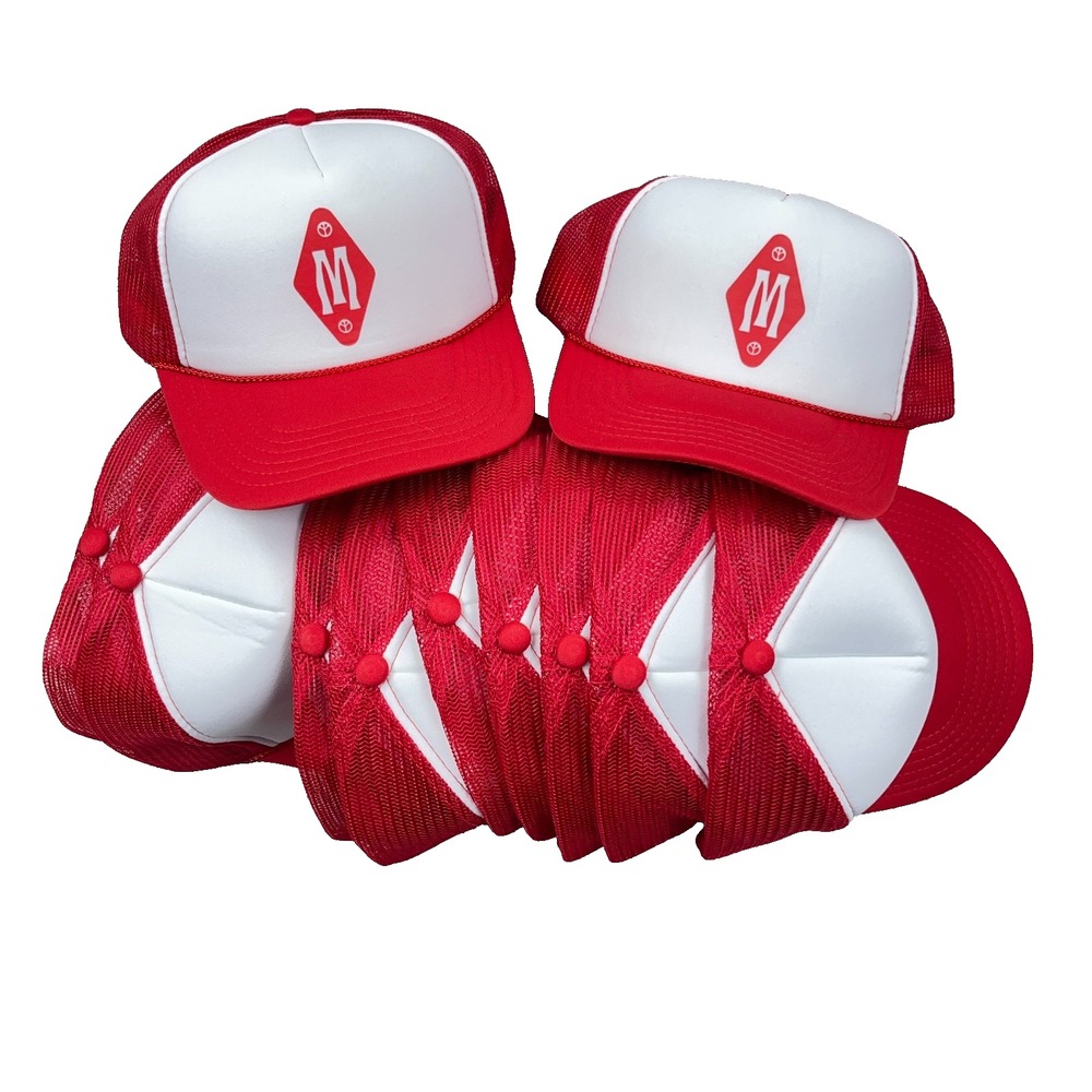 Trucker Hat Lot Cap Snapback Red White Mesh Back Vintage Retro Deadstock Otto